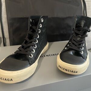 Balenciaga Black Leather High-Tops with Cream Soles